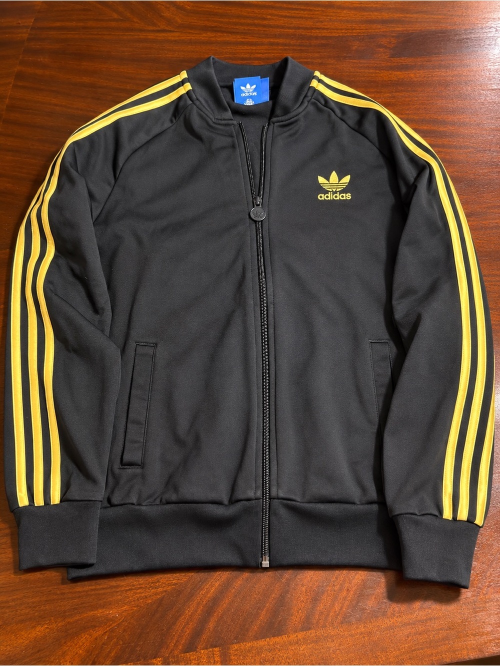 adidas Youth L 13-14Y Black Gold 3-Stripes Track Jacket NWOT
